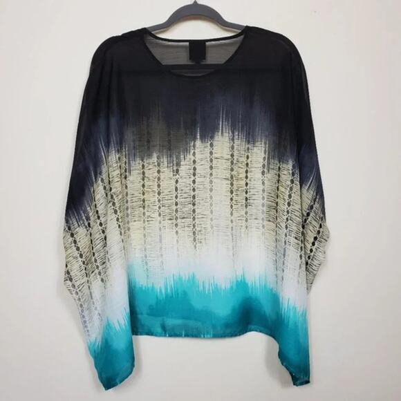 Bobeau Tie Dye Cover Up Tunic Top Women Size M Black Beige Turquoise Boho Sheer - Picture 5 of 6